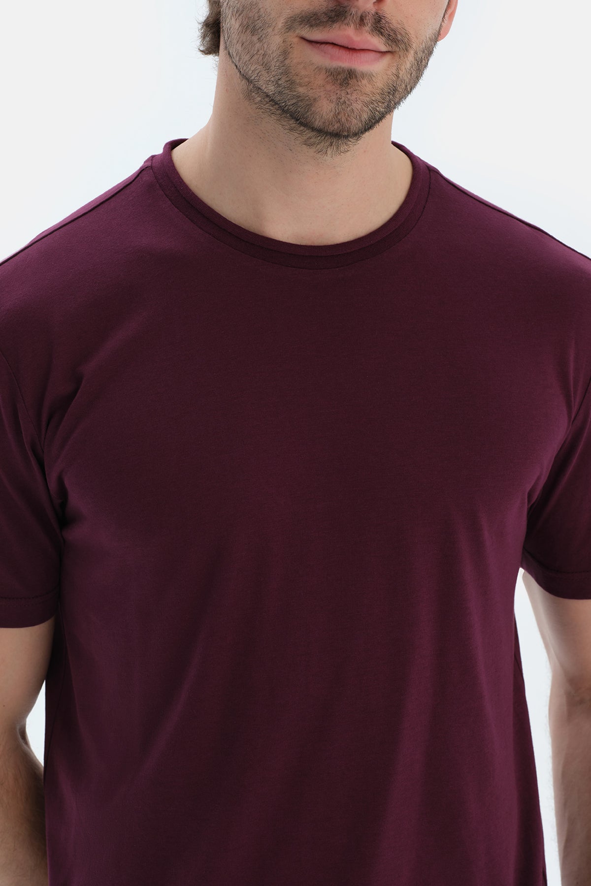 Bordo Bisiklet Yaka Kısa Kollu Tişört Pantolon Pijama Takımı