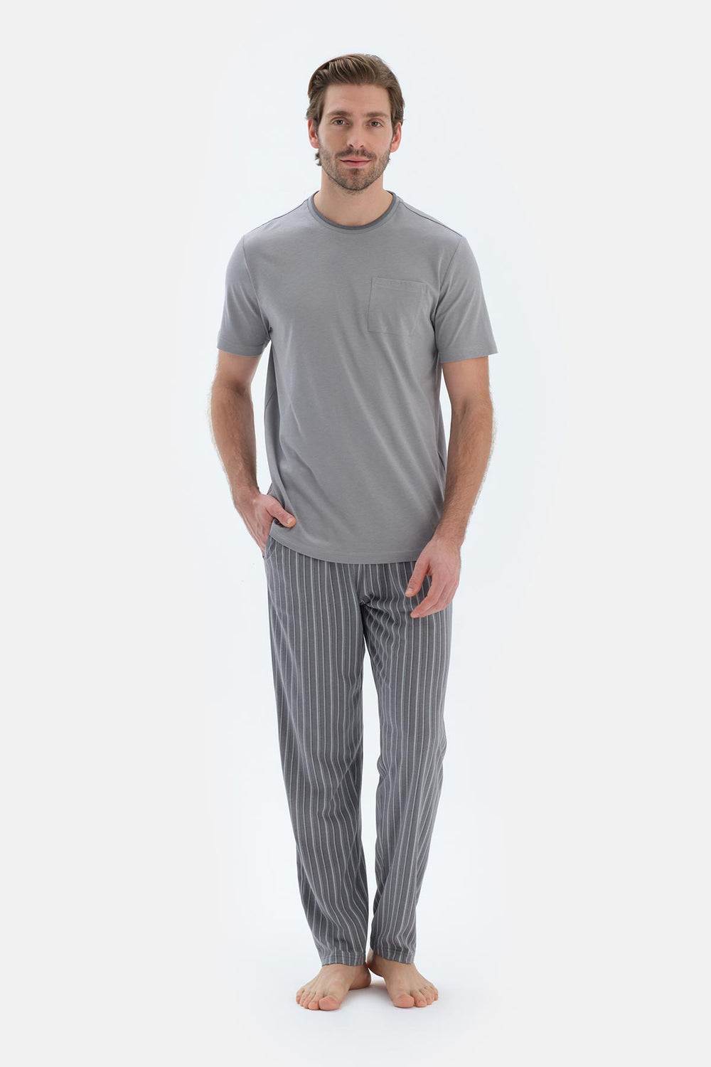 Grey COTTON MODAL KNITTED TWO PANTS WITH POCKETS AND LACES