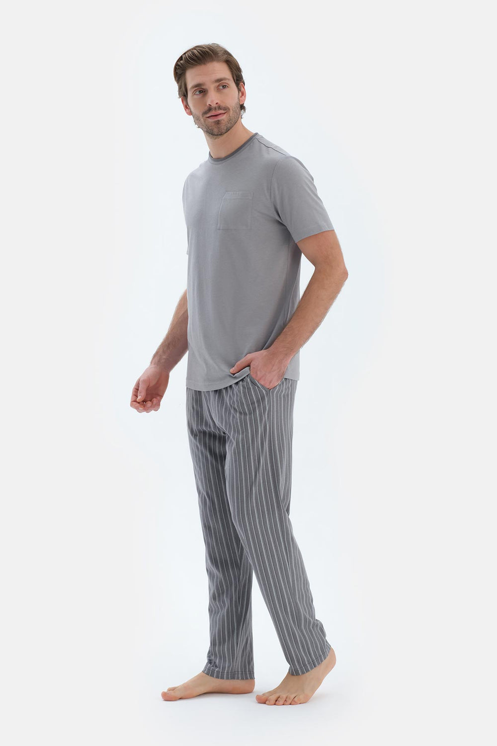 Grey COTTON MODAL KNITTED TWO PANTS WITH POCKETS AND LACES