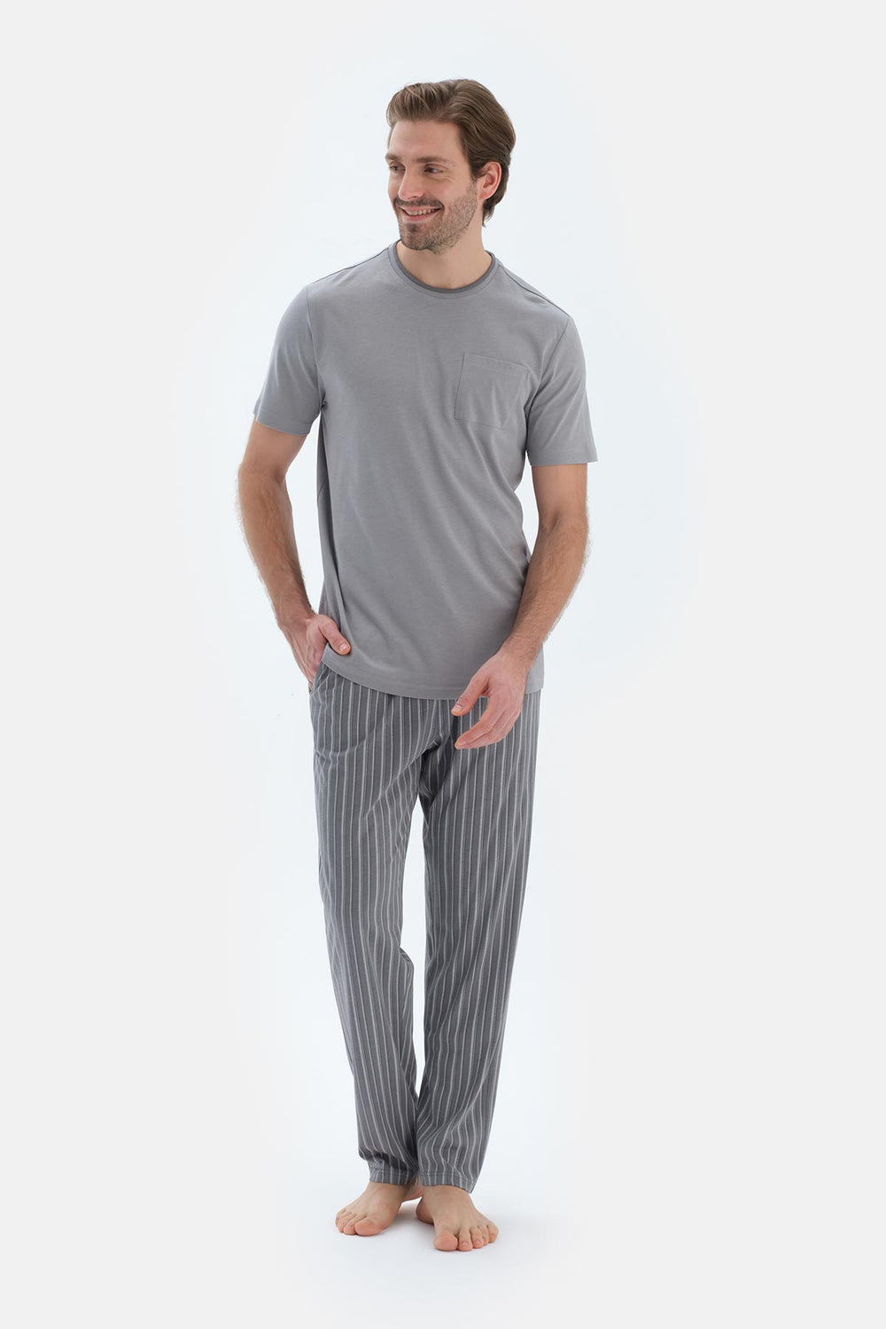 Grey COTTON MODAL KNITTED TWO PANTS WITH POCKETS AND LACES