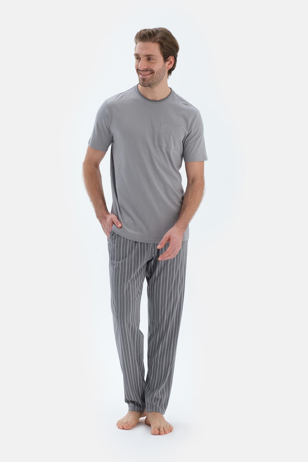 Grey COTTON MODAL KNITTED TWO PANTS WITH POCKETS AND LACES