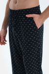 Lacivert Mıkroprınt Baskılı Penye Modal Gömlek Pantolon Pijama Takımı