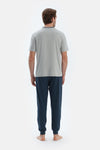 Gri Bisiklet Yaka Kısa Kollu Tişört Jogger Paça Pantolon Basıc Pijama Takımı