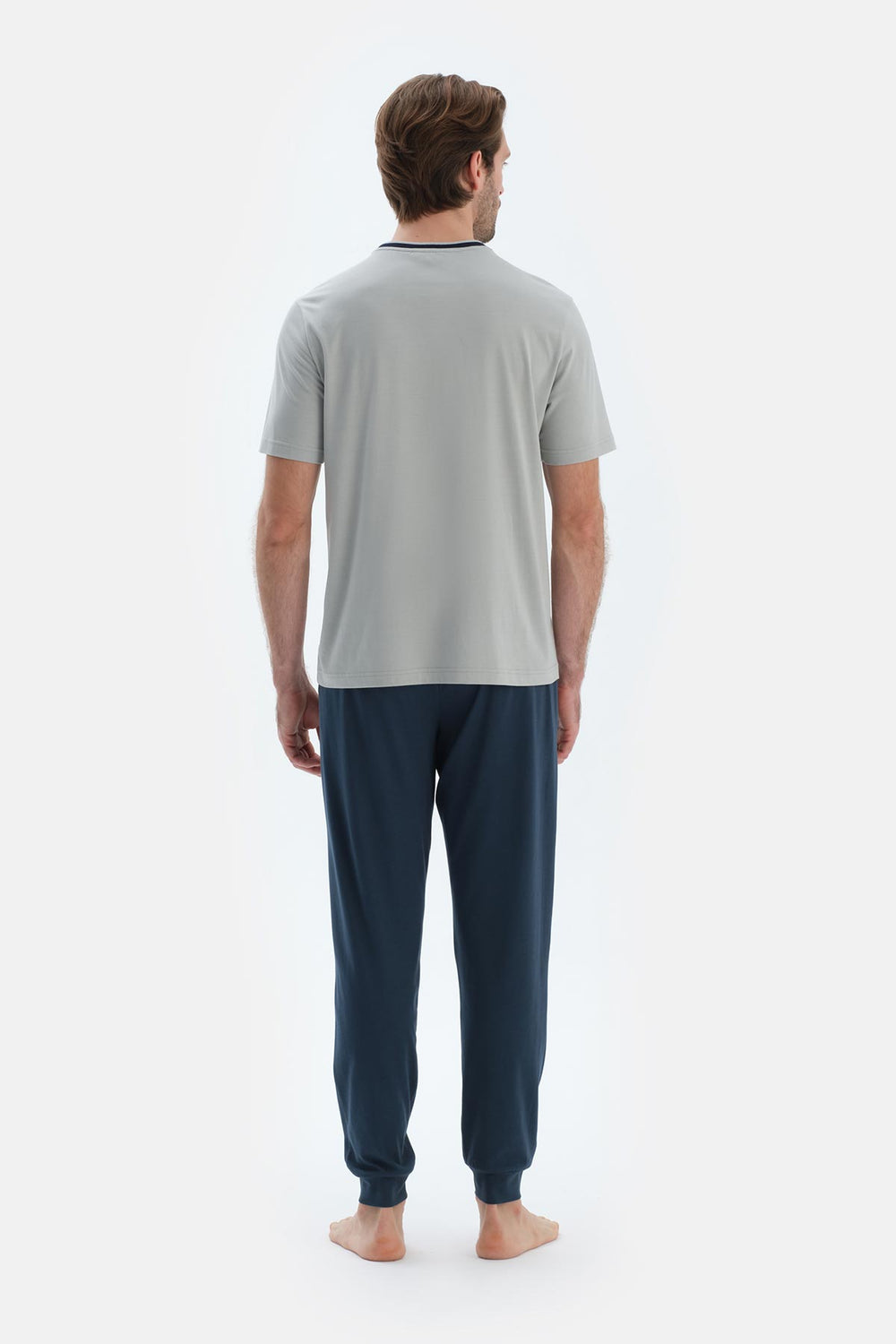 Gri Bisiklet Yaka Kısa Kollu Tişört Jogger Paça Pantolon Basıc Pijama Takımı