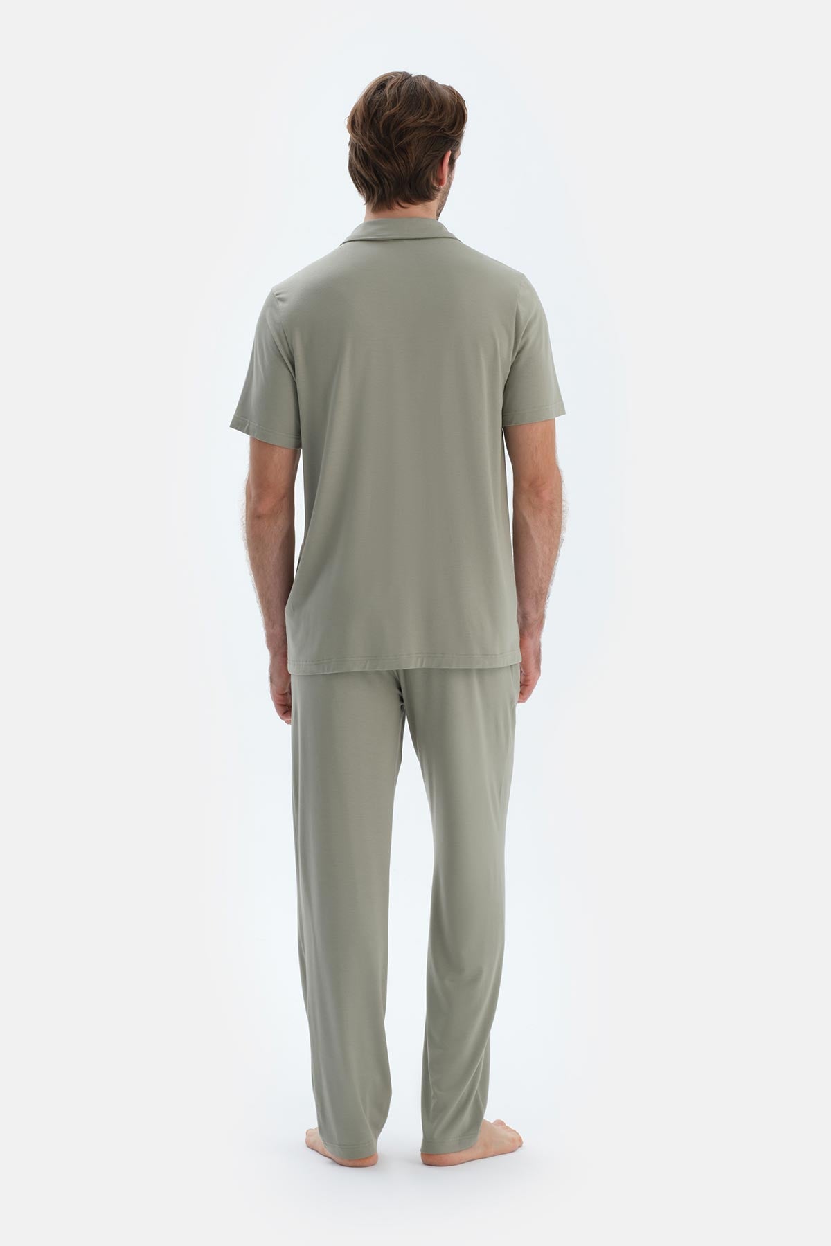 Bej Kısa Kollu Basıc Gömlek Pantolon Pijama Takımı