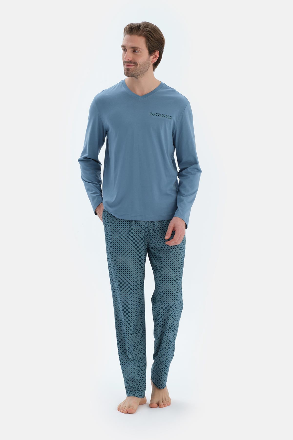 Blue COTTON MODAL KNITTED TWO PANTS WITH POCKETS AND LACES