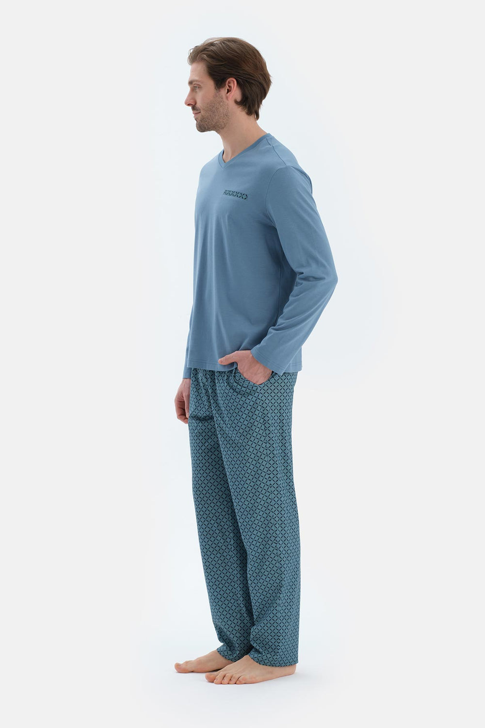 Blue COTTON MODAL KNITTED TWO PANTS WITH POCKETS AND LACES