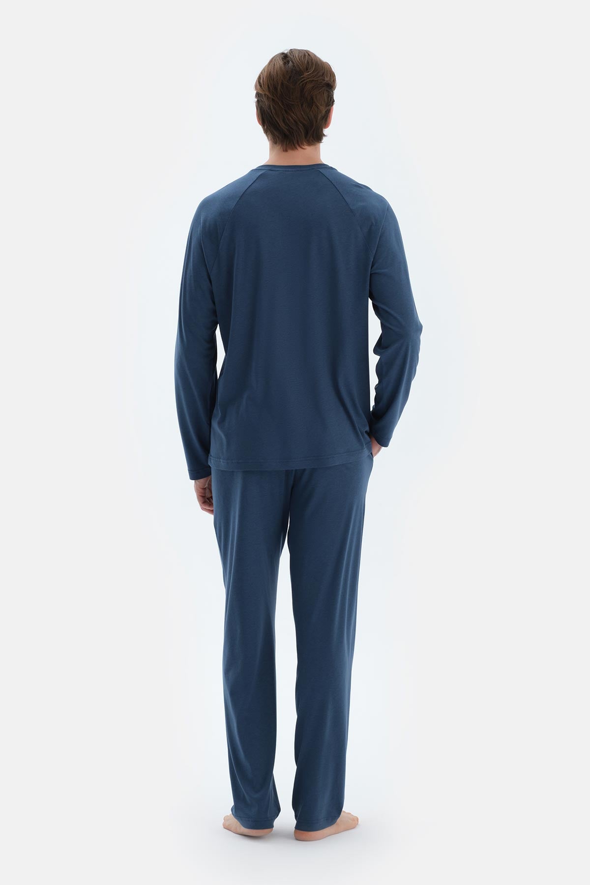 Lacivert Reglan Uzun Kollu Basıc Tişört Pantolon Pijama Takımı