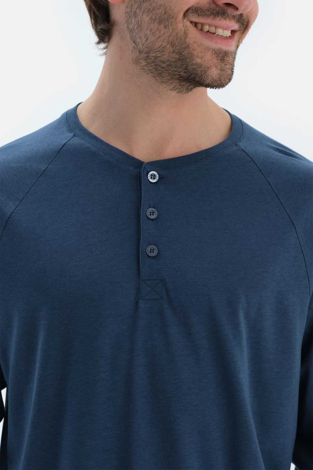 Lacivert Reglan Uzun Kollu Basıc Tişört Pantolon Pijama Takımı