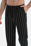 Siyah Çizgi Baskılı Kısa Kollu Gömlek Pantolon Pijama Takımı