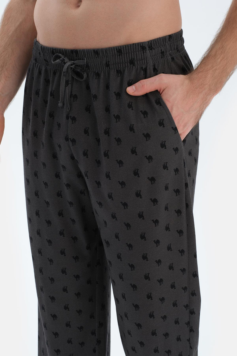 Gri Kısa Kollu Baskı Detaylı Tişört Pantolon Pijama Takımı