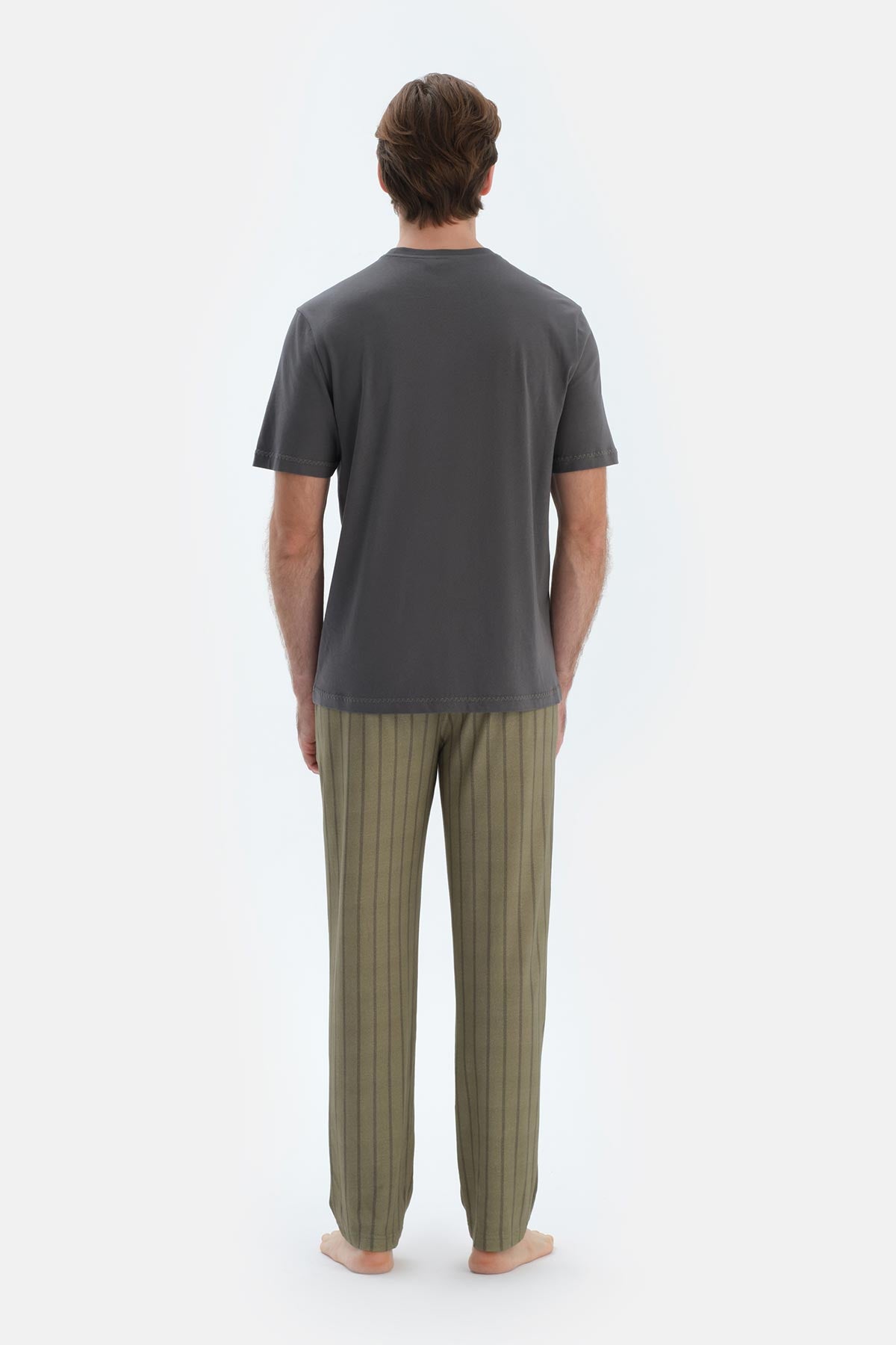 Antrasıt Kısa Kollu Dikiş Detaylı Tişört Pantolon Pijama Takımı