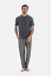Siyah Kısa Kollu Yarım Patlı Tişört Pantolon Pijama Takımı