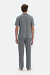 Gri Kısa Kollu Yarım Patlı Tişört Pantolon Pijama Takımı