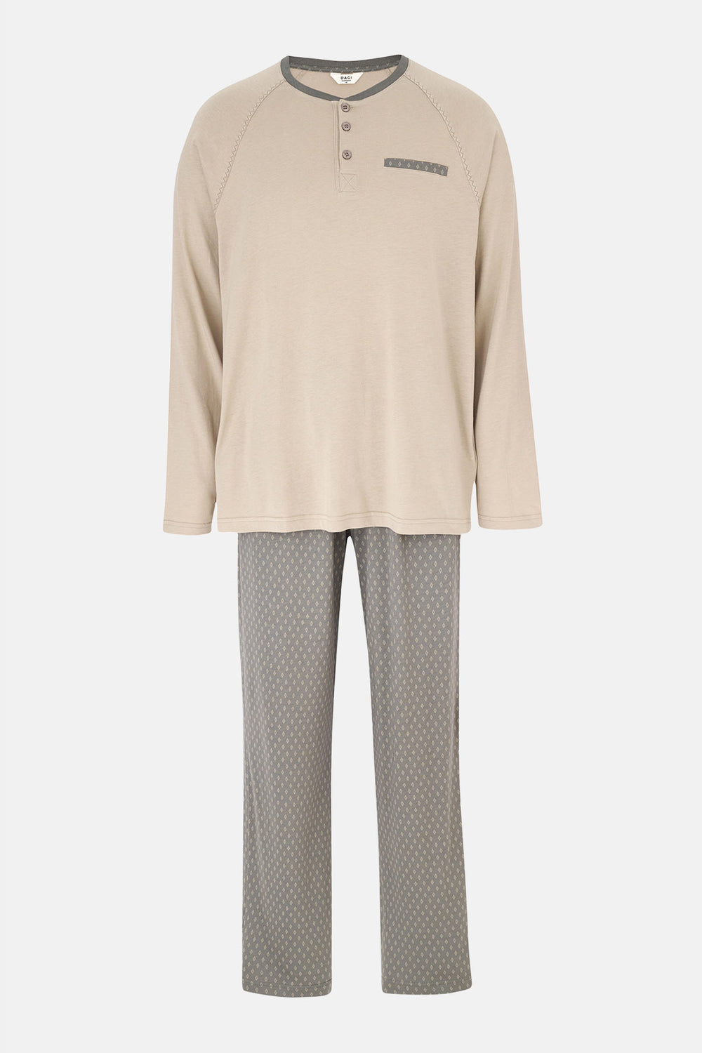 Taş Uzun Kollu Pat Ve Cep Detaylı Tişört Pantolon Pijama Takımı