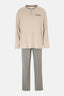 Taş Uzun Kollu Pat Ve Cep Detaylı Tişört Pantolon Pijama Takımı