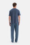 Indigo Pat Ve Fleto Cep Detaylı Tişört Pantolon Pijama Takımı