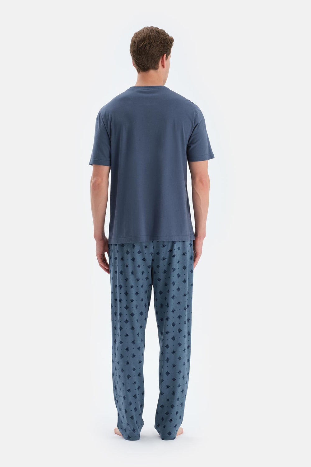 Indigo Pat Ve Fleto Cep Detaylı Tişört Pantolon Pijama Takımı