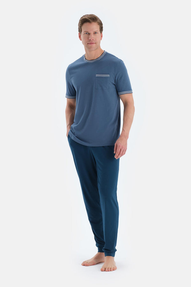 Indigo Cep Detaylı Kısa Kollu Tişört Pantolon Pijama Takımı