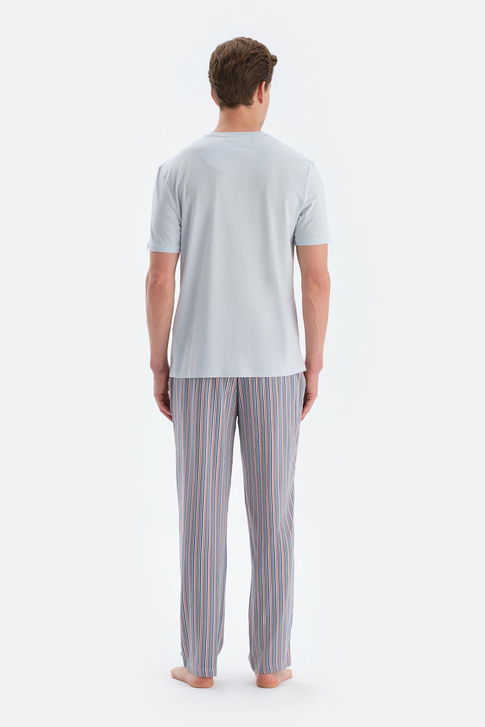 Açık Gri Pat Ve Fleto Cep Detaylı Tişört Pantolon Pijama Takımı