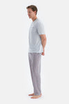 Açık Gri Pat Ve Fleto Cep Detaylı Tişört Pantolon Pijama Takımı