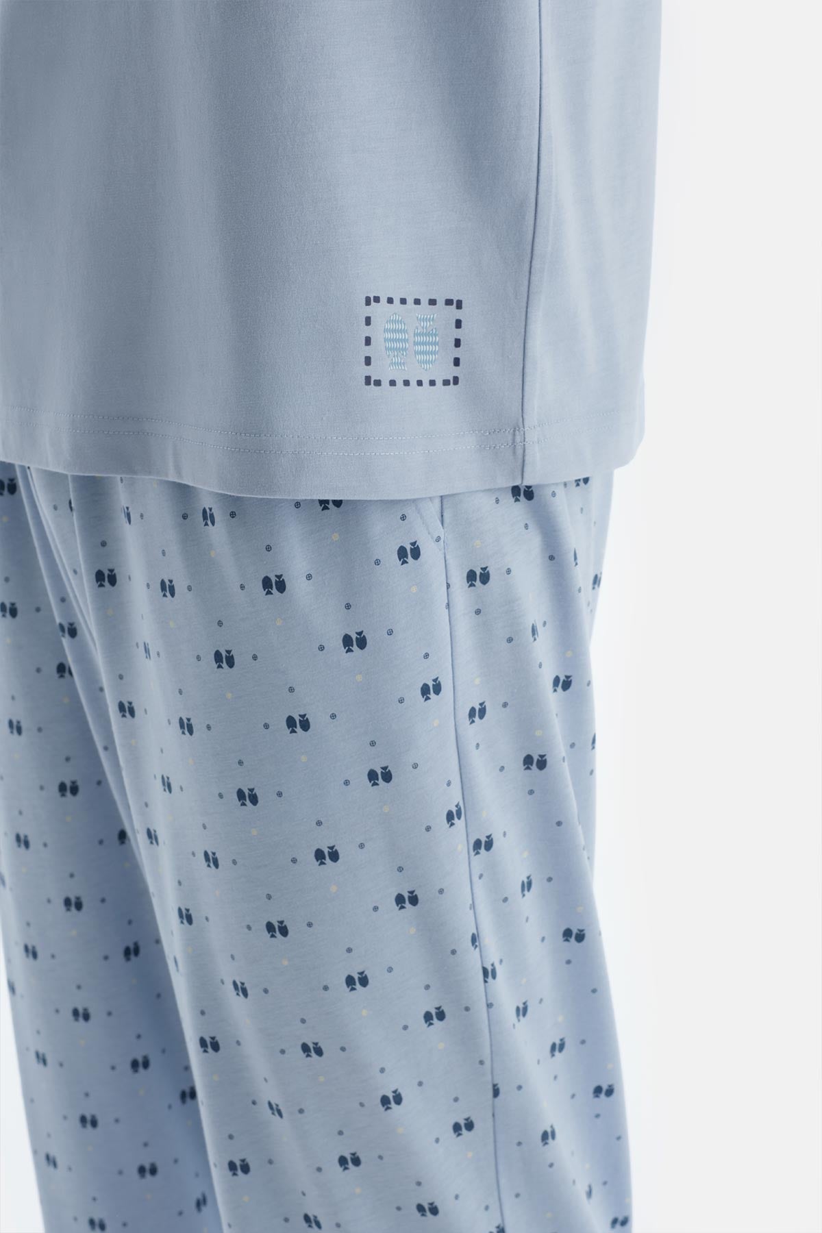 Açık Mavi Etek Ucu Baskılı Kısa Kollu Tişört Pantolon Pijama Takımı