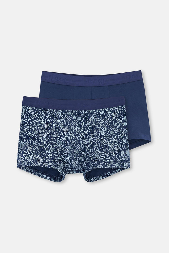 Lacivert Lacivert 2'li Desenli Pamuk Boxer