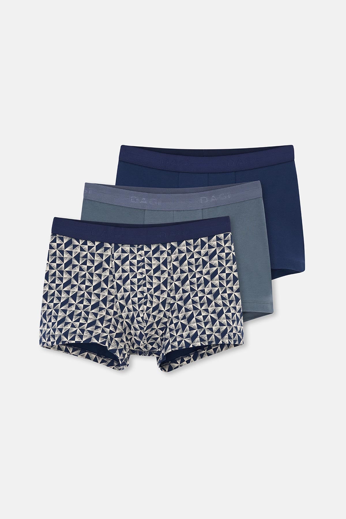 Lacivert Lacivert 3'lü Desenli Pamuk Boxer