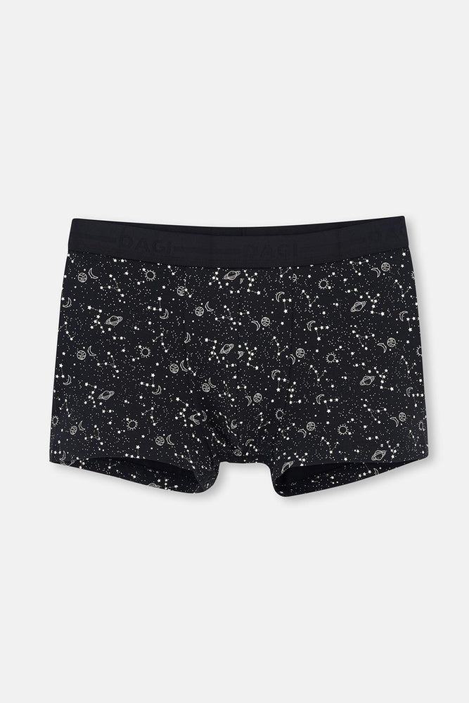 Siyah Siyah Desenli Pamuk Boxer