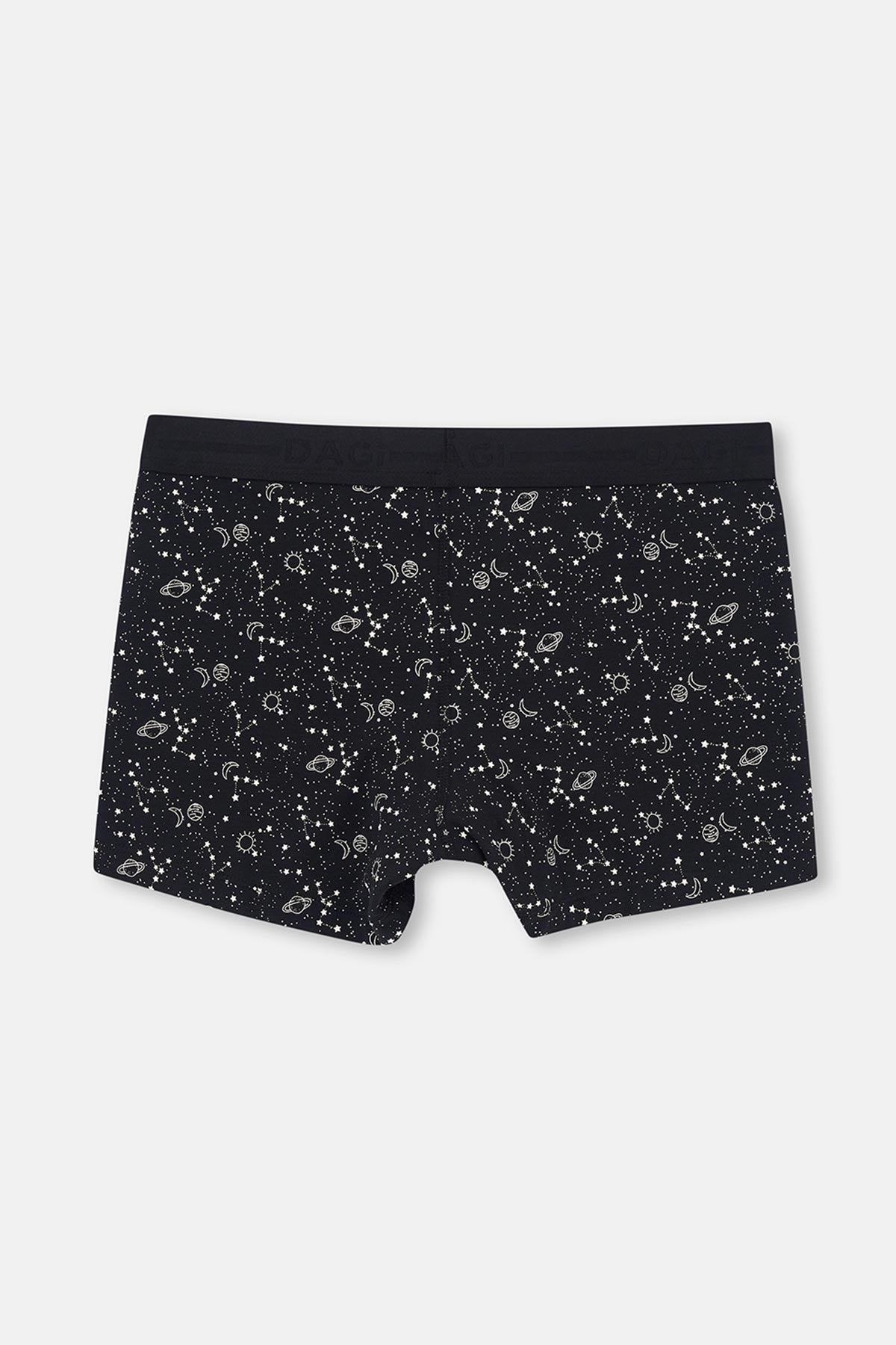 Siyah Siyah Desenli Pamuk Boxer