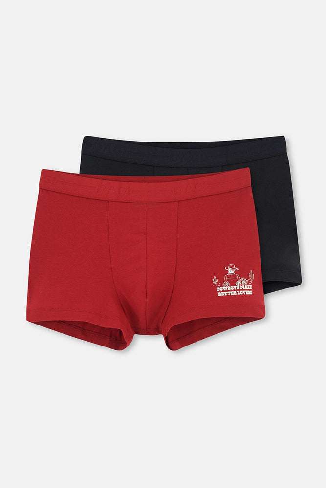 Bordo-Siyah Bordo-Siyah 2'li Parça Baskılı Pamuk Boxer