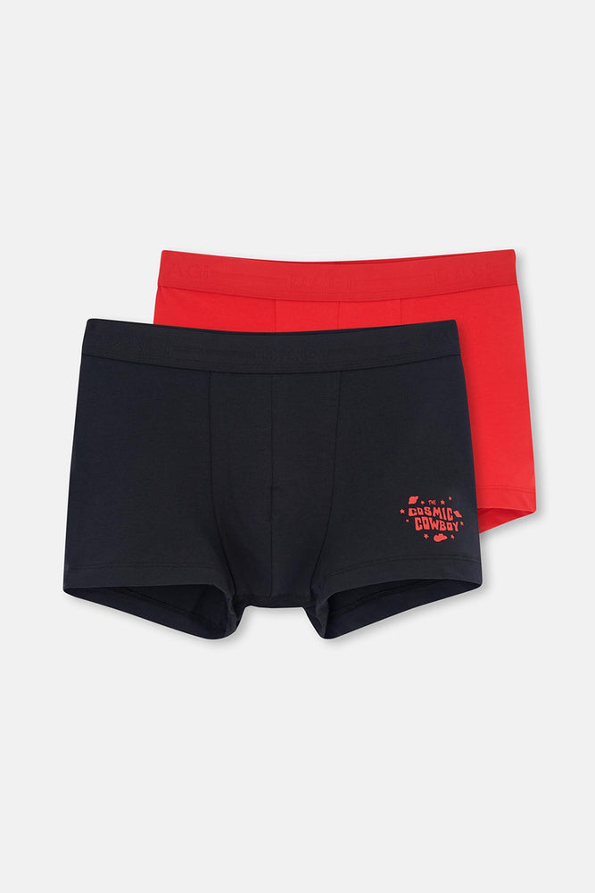 Kırmızı-Lacivert Kırmızı-Lacivert 2'li Parça Baskılı Pamuk Boxer