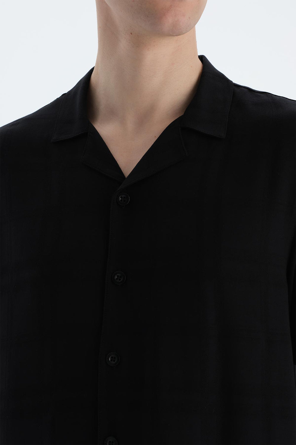 Siyah Çizgili Kısa Kollu Dokuma Groom Gömlek