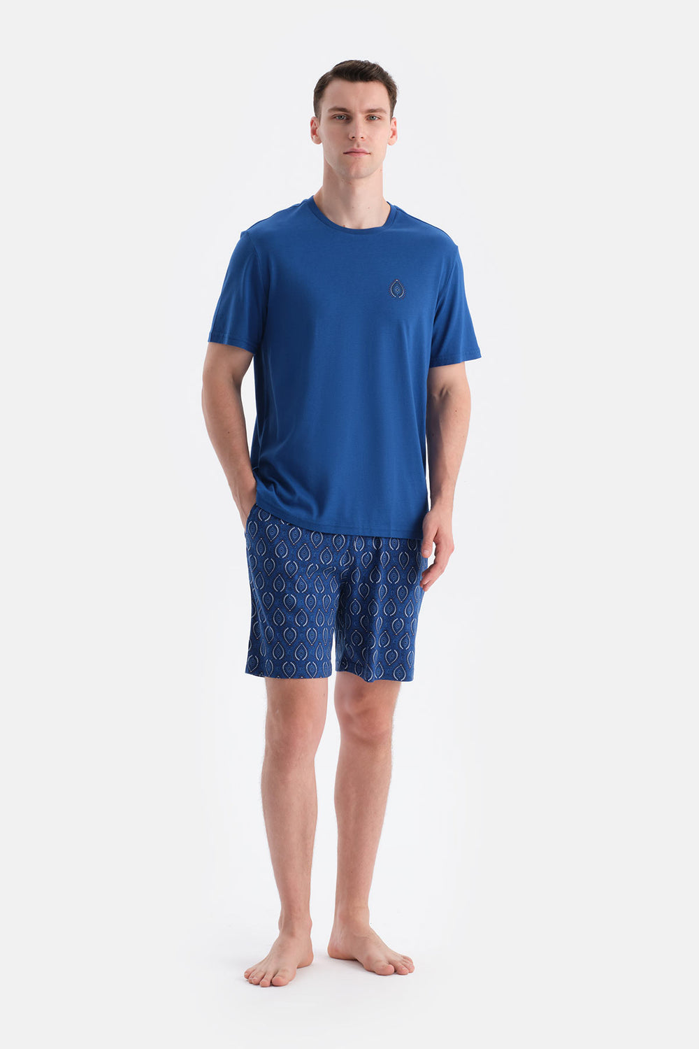 Sax Mavisi Baskı Detaylı Tişört Şort Takım