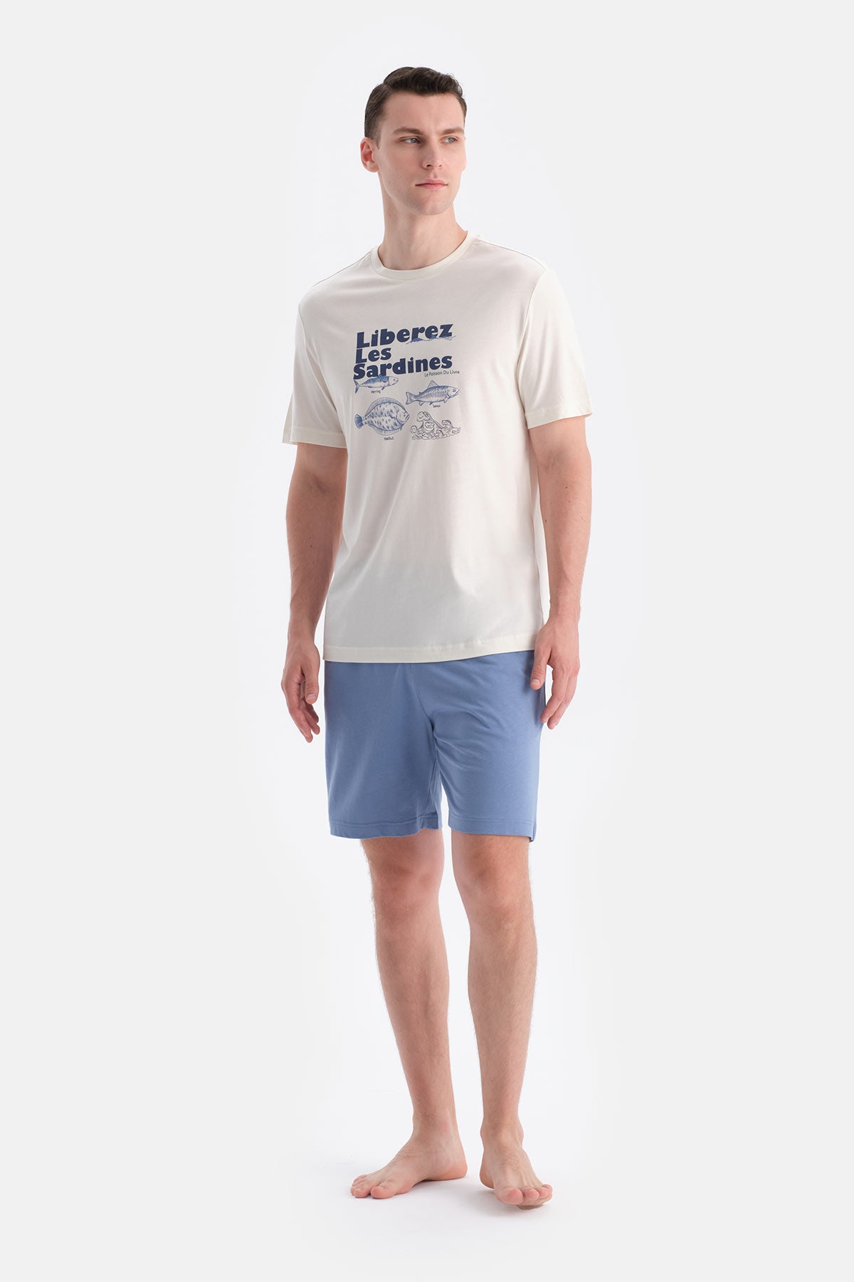 Beyaz Baskı Detaylı Tişört Şort Takım