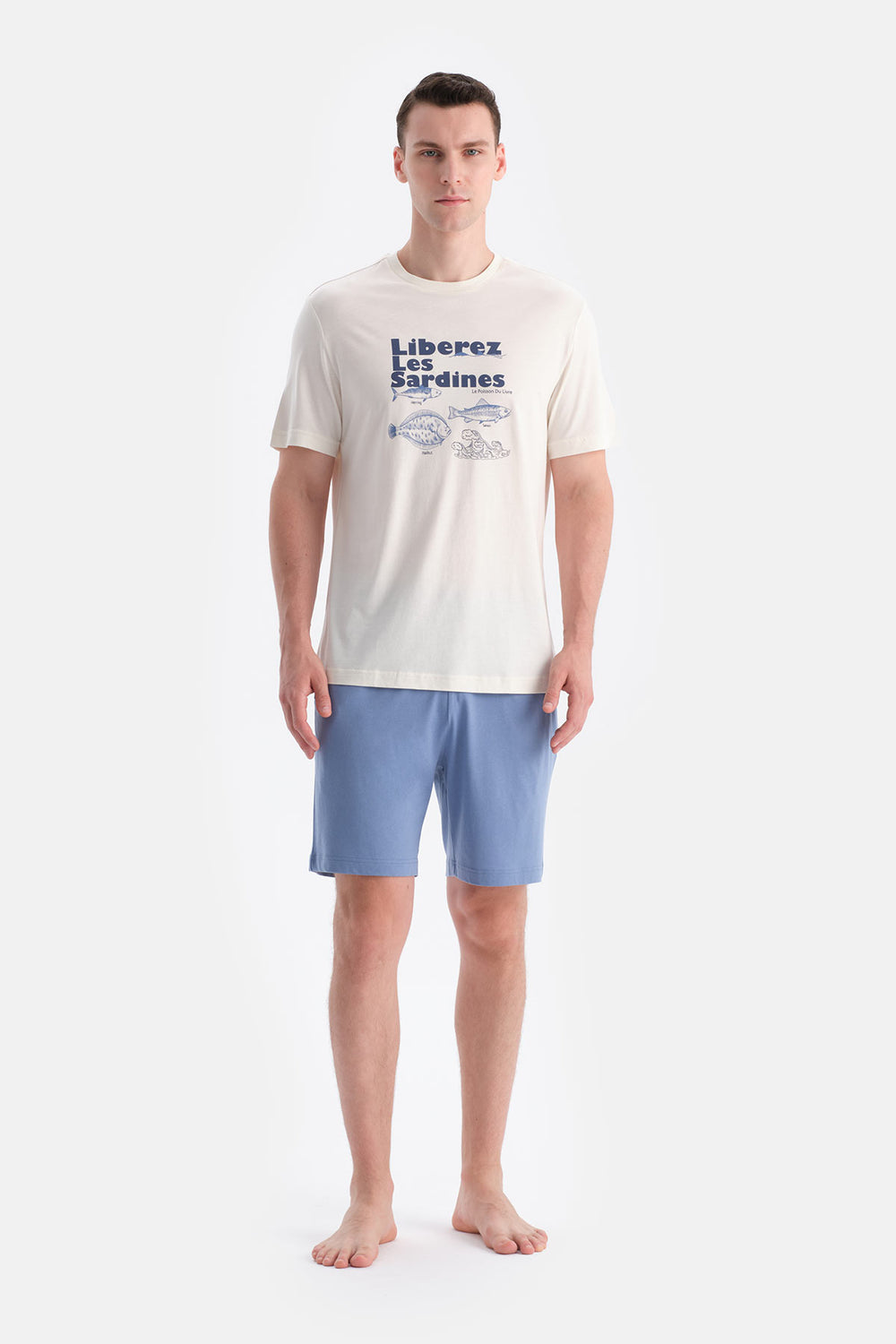 Beyaz Baskı Detaylı Tişört Şort Takım