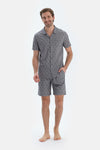 Gri Metraj Baskılı Gömlek Şort Pijama Takımı