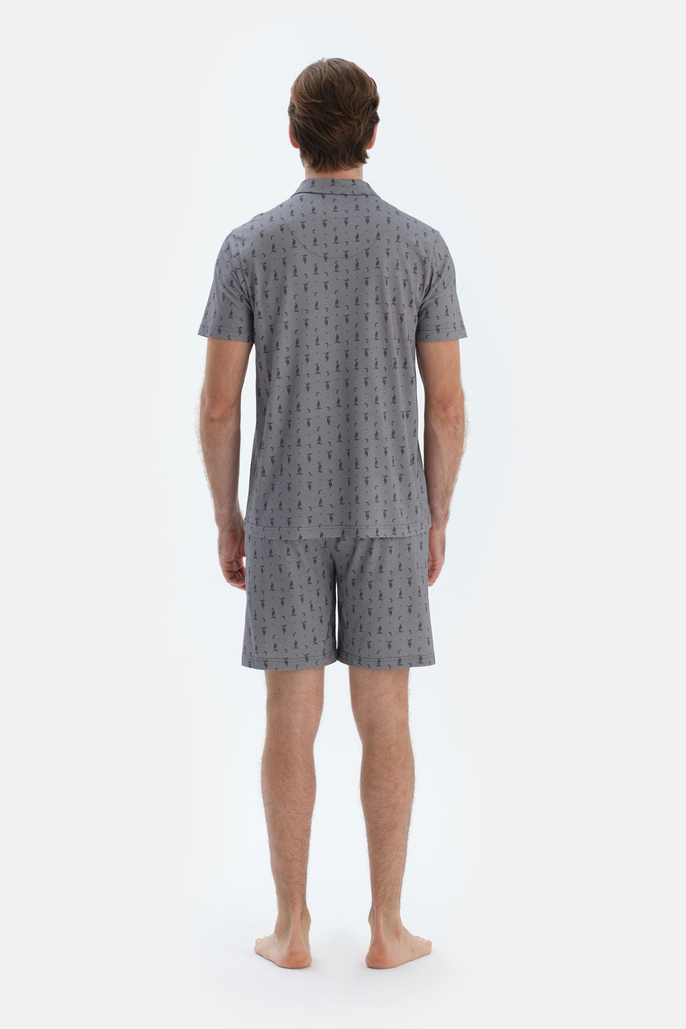 Gri Metraj Baskılı Gömlek Şort Pijama Takımı