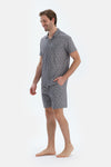 Gri Metraj Baskılı Gömlek Şort Pijama Takımı