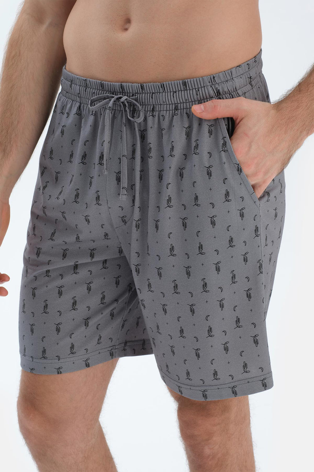 Gri Metraj Baskılı Gömlek Şort Pijama Takımı