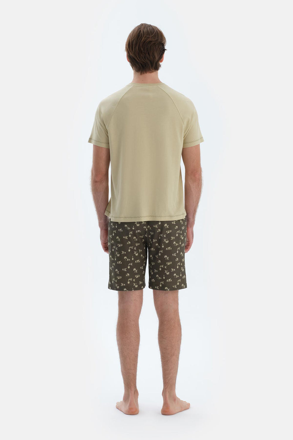 Açık Yeşil Kısa Kollu Baskı Detaylı Tişört Şort Pijama Takımı