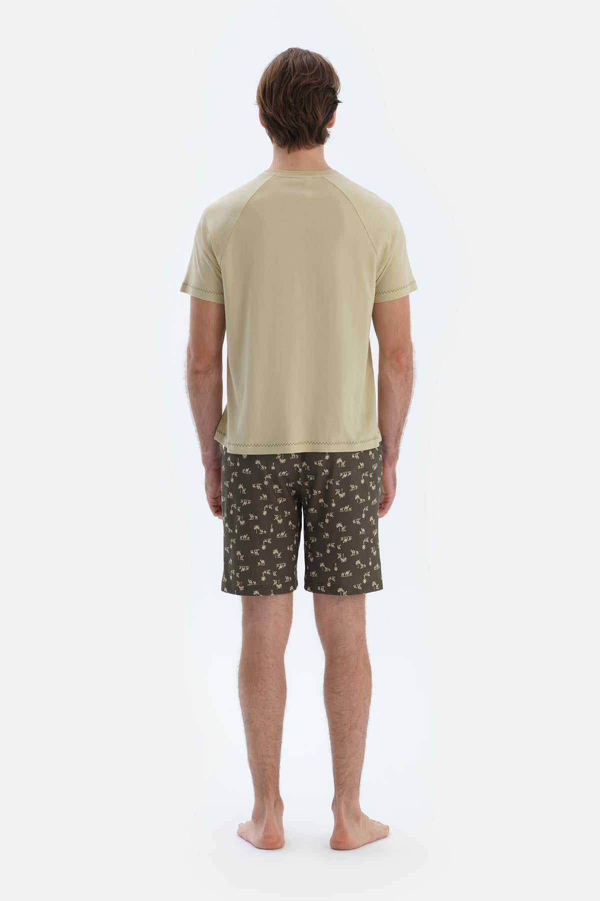 Açık Yeşil Kısa Kollu Baskı Detaylı Tişört Şort Pijama Takımı