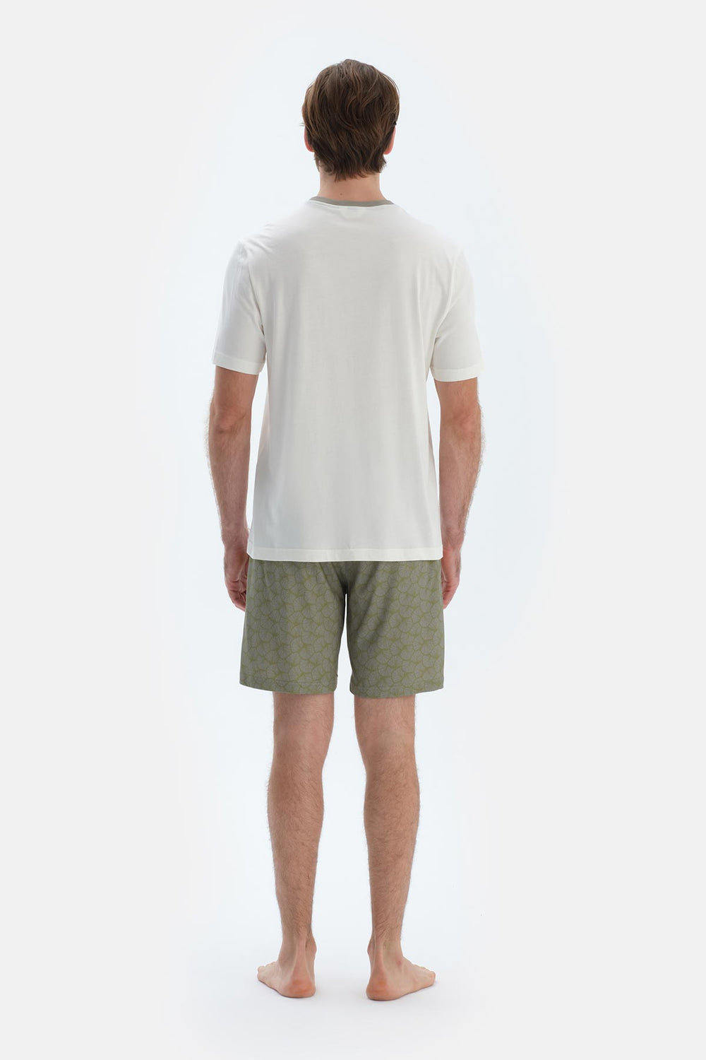 Ekru Kısa Kollu Tişört Şort Pijama Takımı
