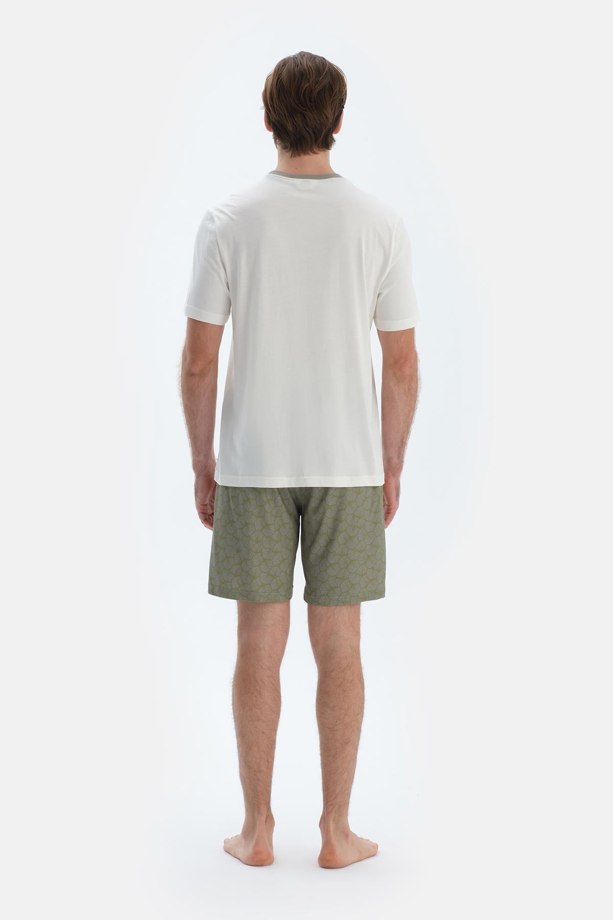 Ekru Kısa Kollu Tişört Şort Pijama Takımı