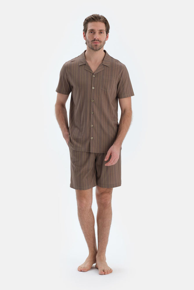 Multicolor Çizgili Gömlek Şort Pijama Takımı