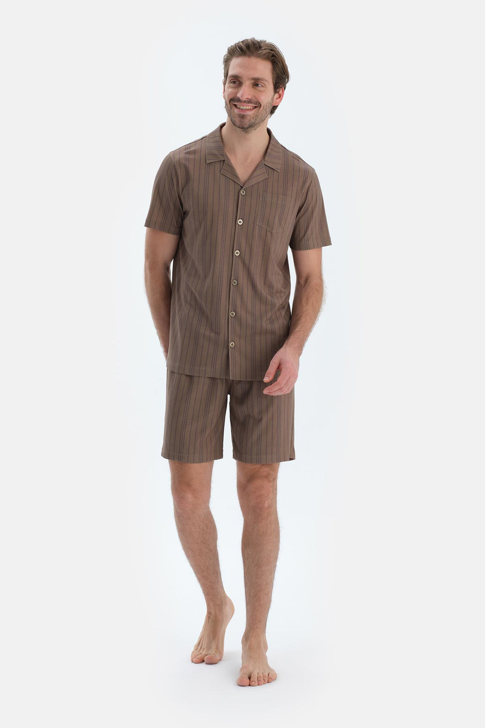 Multicolor Çizgili Gömlek Şort Pijama Takımı