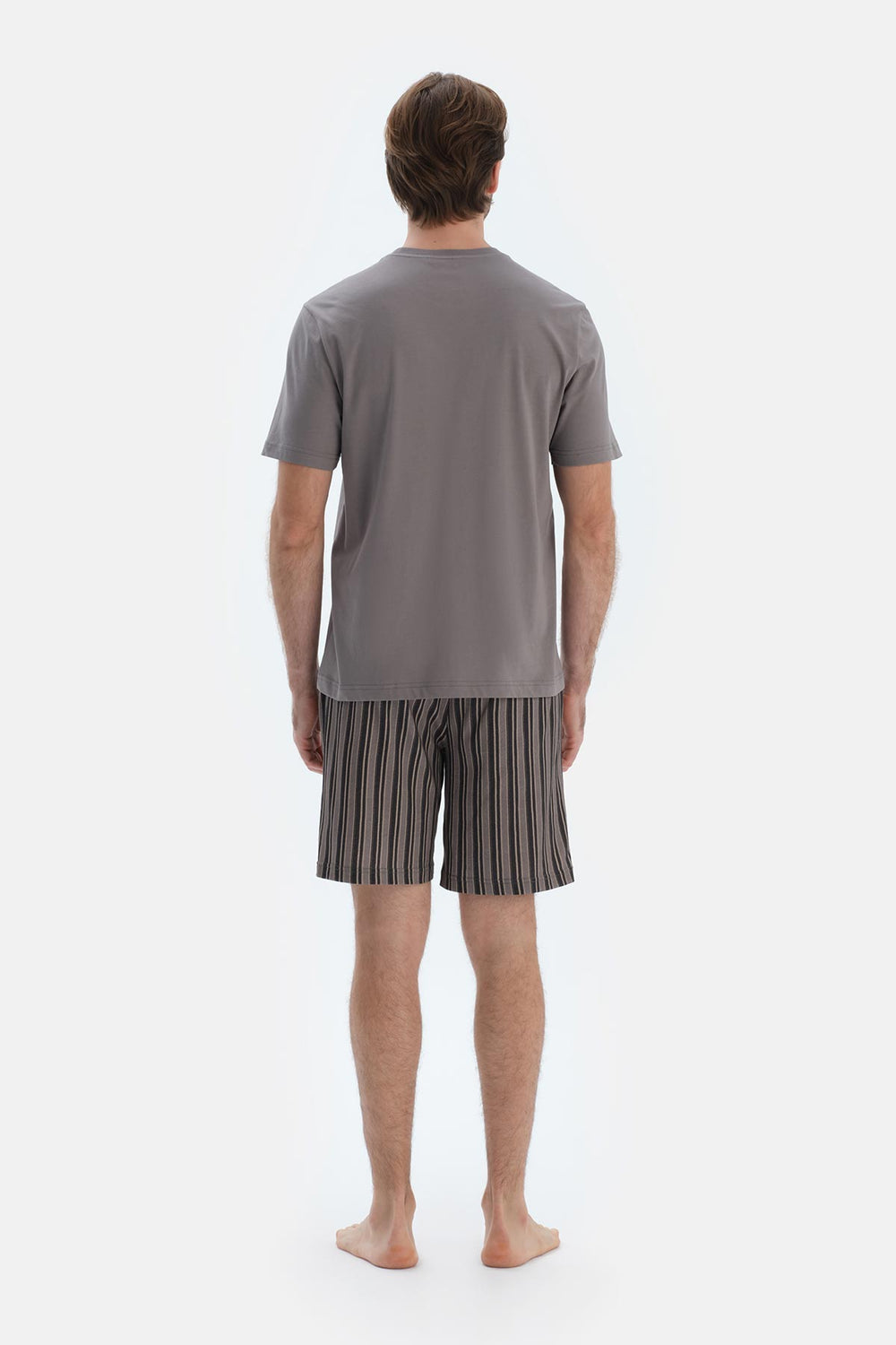 Gri Kısa Kollu Baskı Detaylı Tişört Şort Pijama Takımı