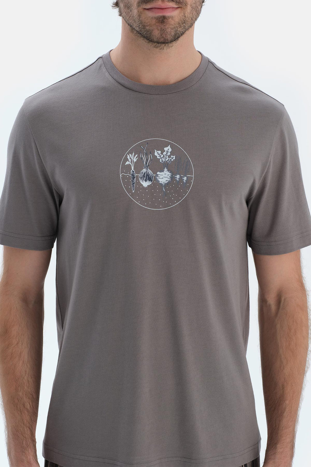 Gri Kısa Kollu Baskı Detaylı Tişört Şort Pijama Takımı