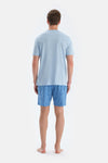 Mavi Baskı Detaylı Kısa Kollu Tişört Şort Pijama Takımı