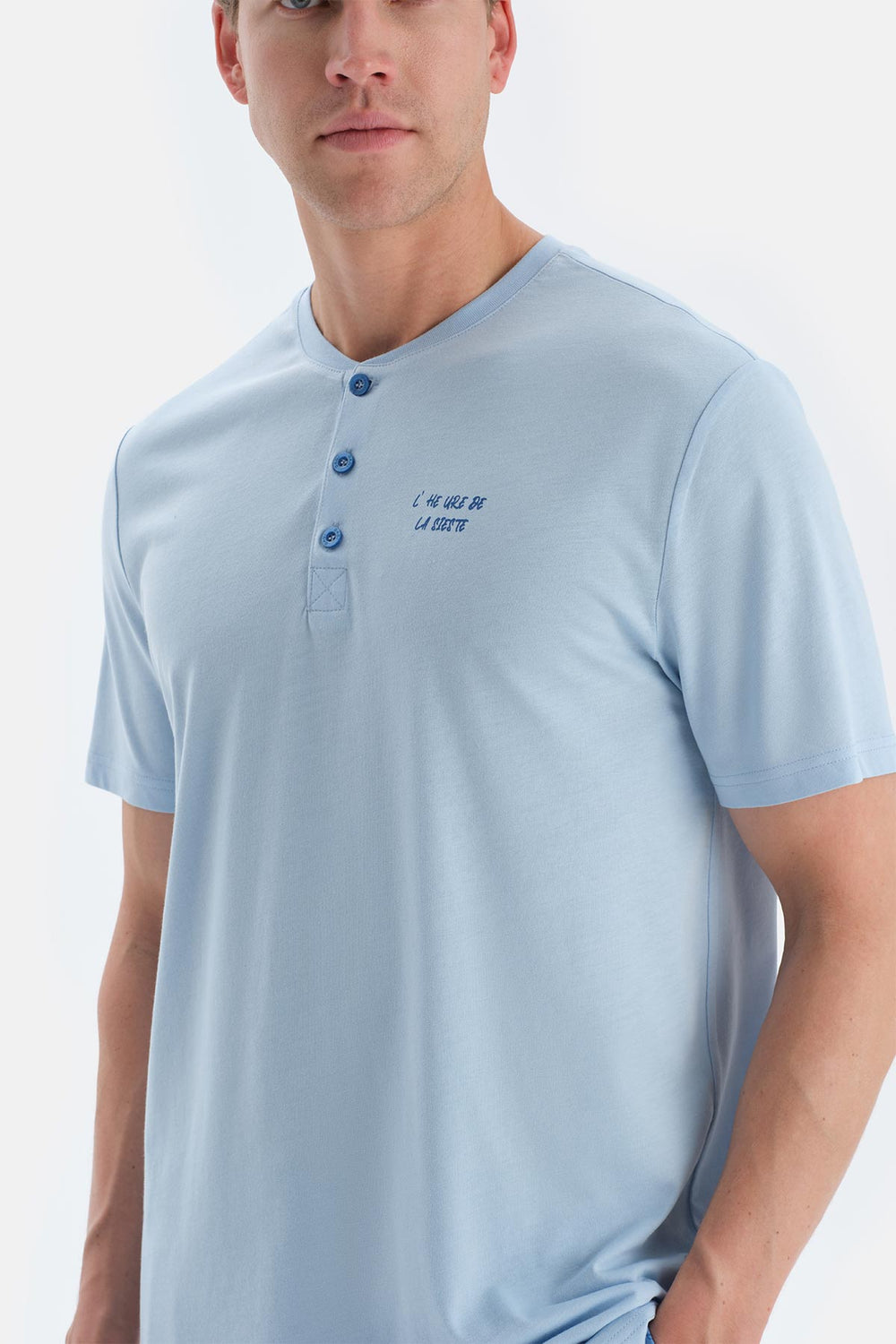 Mavi Baskı Detaylı Kısa Kollu Tişört Şort Pijama Takımı